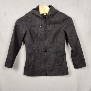 St John's Bay Coat Womens Medium Gray Wool Cashmere Hooded Zip‎ Parka Winter